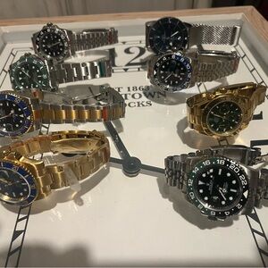 Mixed Stainless & Gold Tone Men's Watches Lot — Black, Blue, Green Dials